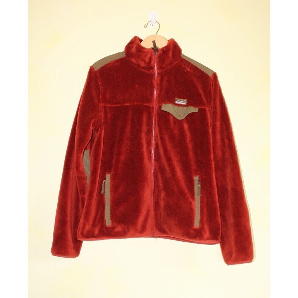 L.L. Bean Hi Pile Fleece Men Jacket Size L Reg Full Zip Patch Elbow